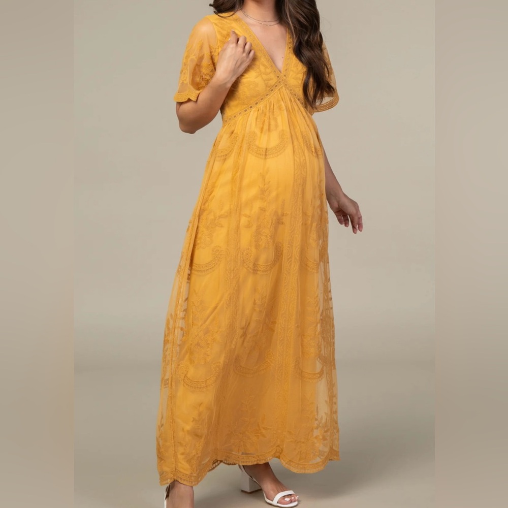 Pinkblush Maternity Mustard Yellow Lace Maxi Dress